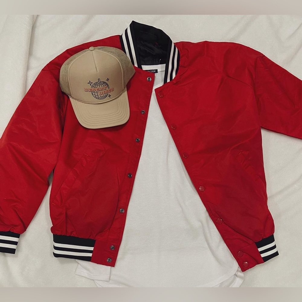 Red varsity jacket